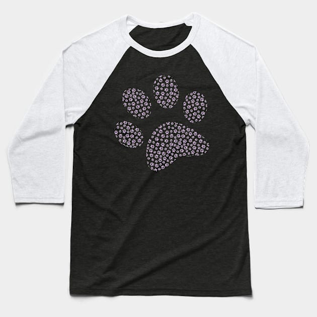 Purple Cat Paw Pattern Baseball T-Shirt by Destroyed-Pixel